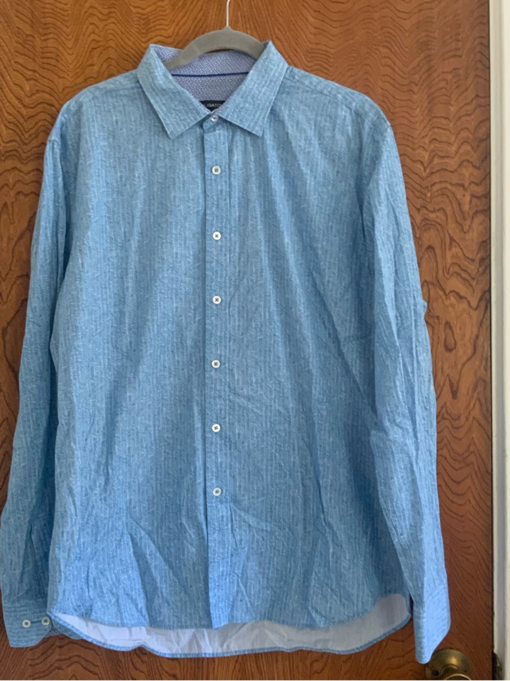 Bugatchi Blue Textured Long-Sleeve Button-Up Shirt